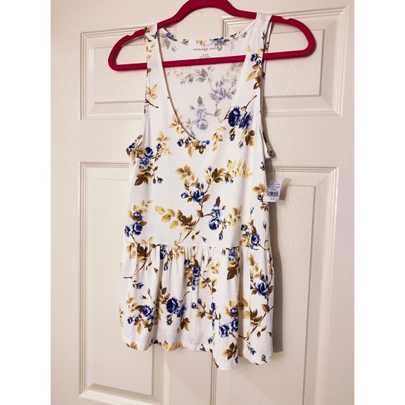 American Eagle Outfitters Tops - American Eagle White Floral Peplum V-neck Tank
